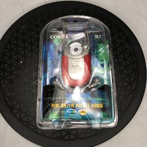 COBY CX-7 Mini AM/FM Pocket Portable Radio W/ Neck Strap Gray Built-in Belt